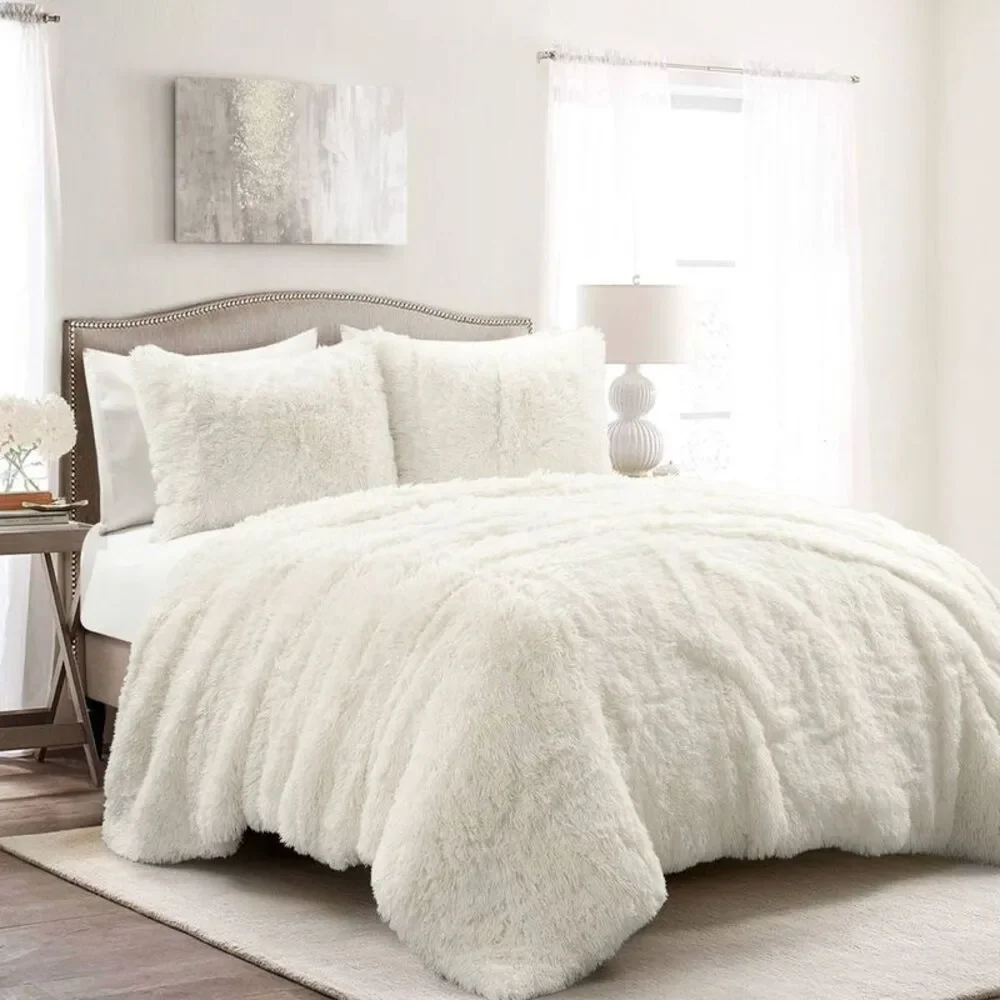 Plush Faux Fur Comforter Set - White